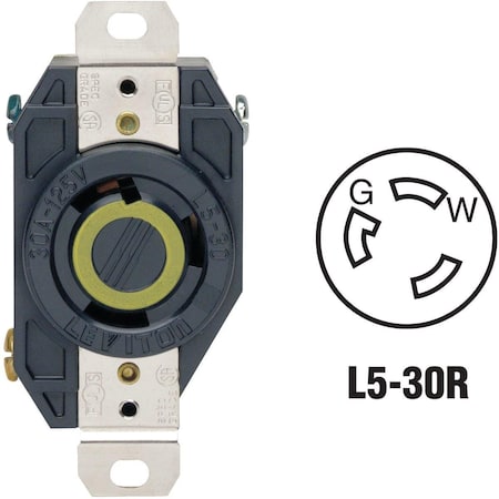 Leviton Locking Receptacle, L5-30R, 30 A, 125V AC, Black 065-2610